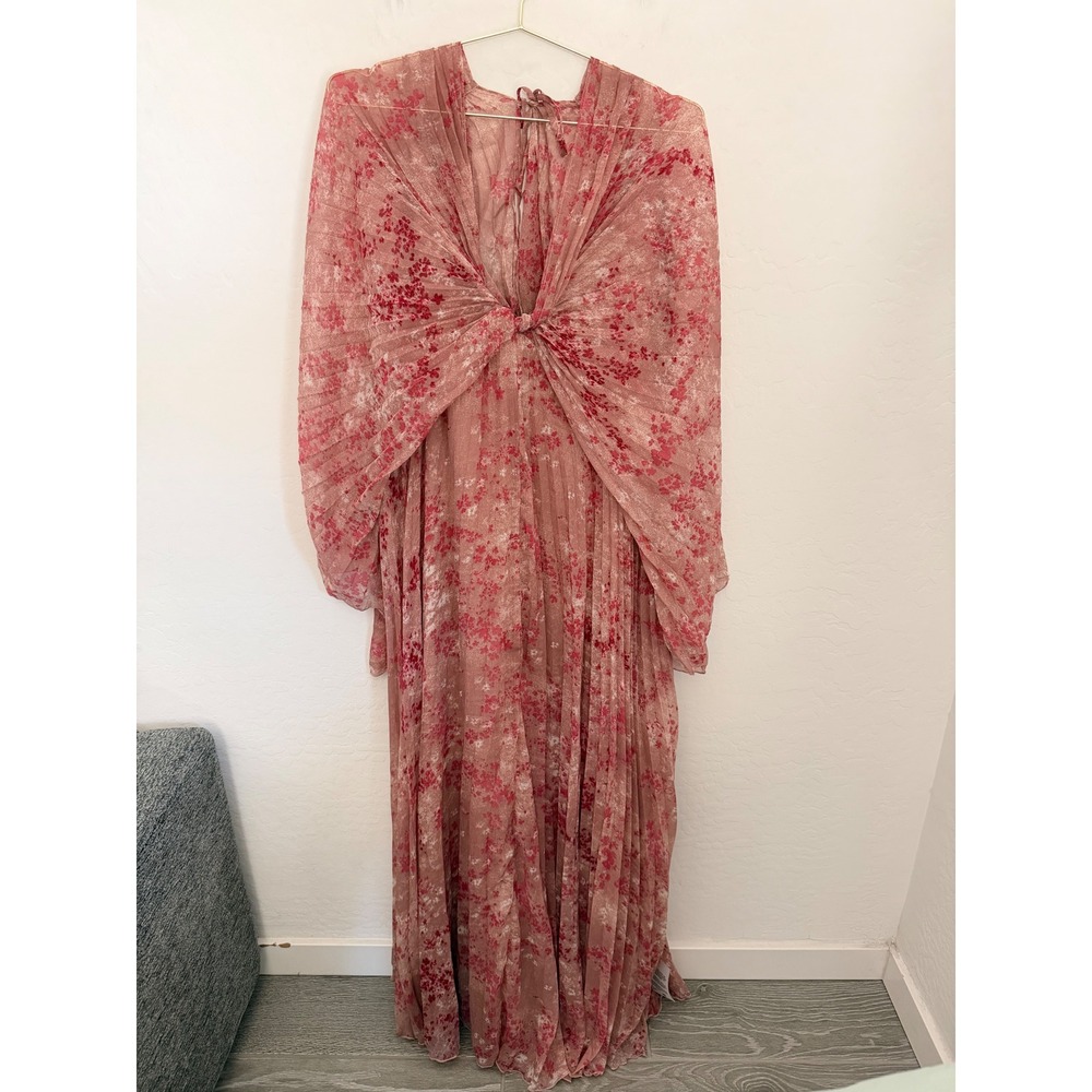 ASOS DESIGN Curve Pleated Chiffon Twist Front Maxi Dress Pink Floral Sz 18 NEW